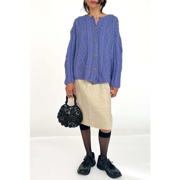 Connemara Knitwear Sweaters - Connemara Knitwear Chunky Cable Knit Ireland Cardigan Sweater Purple Size Small